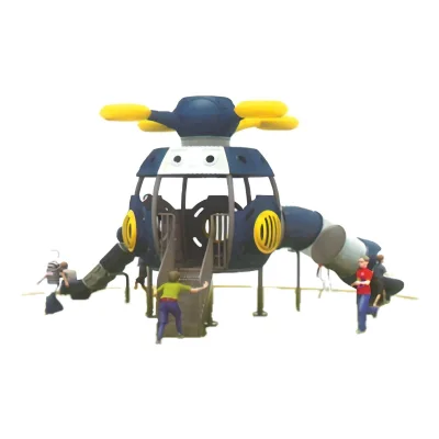 Helicopter Themed Outdoor Combined Playground Equipment Kids Play Set with Dual Tunnel Tube Slides for Kindergarten