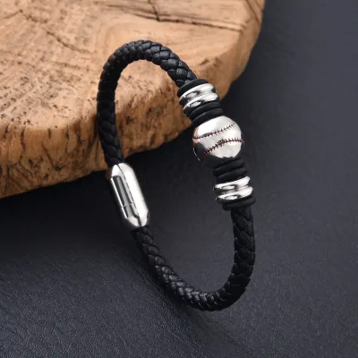 Men Fashion OL Baseball Stainless Steel Braided Bracelet Personalized Magnetic Clasp Adjustable Wrist Jewelry Custom Wholesale