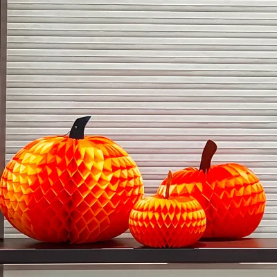 Halloween Thanksgiving Modern Paper Pumpkins Decorations Round Orange Honeycomb Centerpieces for Party Table Decor
