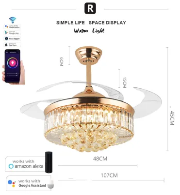 Alexa and Google Home Tuya Intelligent Voice Control Led Three-color Variable Light 42-inch Living Room Fan Lamp (GOLD)