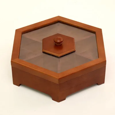 Wooden Household Compartment with Lid Dried Fruit Box, Wooden Multi Grid Candy and Snack Storage, Solid Wood Dried Fruits