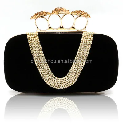 High Quality Crystal Clutch Purse Finger Ring Diamond Clutch Evening Party Bag