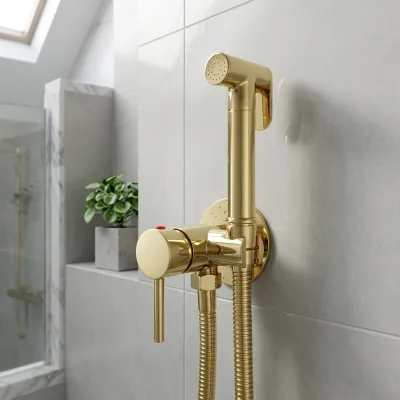Modern Wall-mounted Bathroom Shower Bidet Sprayer Brass Brushed Gold Hotel Use Easy Installation Water Bidet Spray Set
