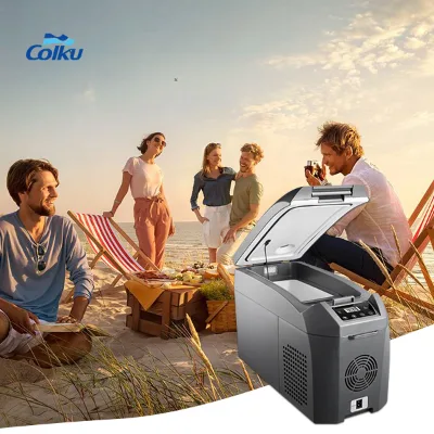 High Quality 24 Volt Portable 14L Mini Fridge Armrest Refrigerator with Shoulder Belt 12V DC Freezer Compressor Technology