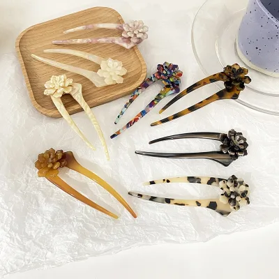Vintage Hairpin Carved Flower Cellulose Acetate Archaistic Hair Chopsticks Women Fashion OEM Chinese Style Chun Hair Accessory