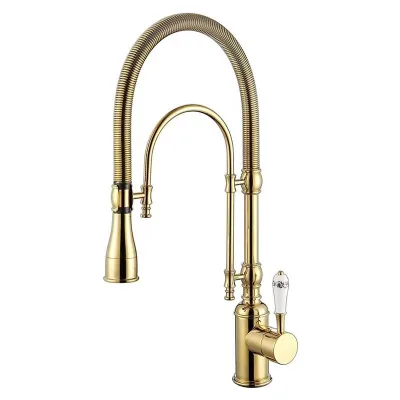 Copper 360-degree Rotating Multi-functional Pull-Down Kitchen Faucet Brushed Gold Modern Touchless Hot Cold