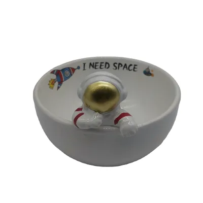Custom Made Ceramic Spaceman Theme Bowls Creative Astronaut Figure Decorated Bowls