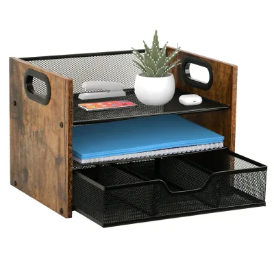 Wood Desk Organizer,3 Tier Paper Organizer,Wooden Document Organizer for Office Desk Accessories,Desktop Letter Tray