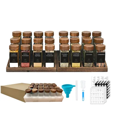 24 Pcs 120ml/4oz Premium Spice Glass Jar With Acacia Wood Lid Set for Home Kitchen Herb Seasoning Storage Canisters Organizer