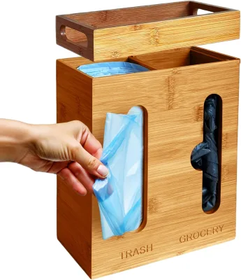 Bamboo Large Grocery Bag Organizer Under Sink Plastic Bag Holders Wall Mount for Kitchen Organizer