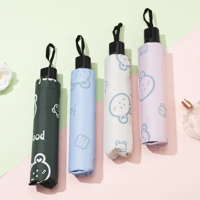 Wholesale 8K Rib Dual-Use Sun Rain Folding Umbrella Cartoon Design Customizable Logo Printing Sunshade Umbrella