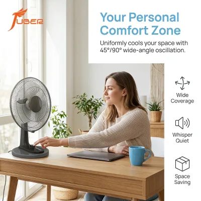 Low Cost 16 Inch Mechanical Desk Fan with PP Plastic Leaf 3 Speed Push Button Table Fan for Rental House Hostel Bedside