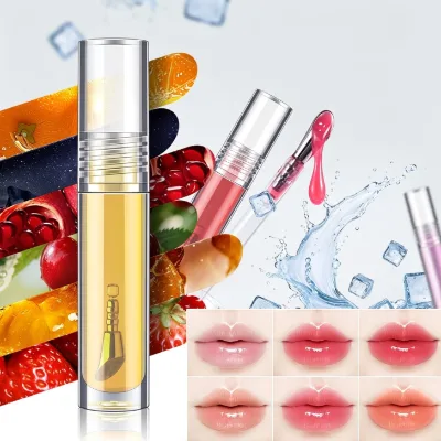 Wholesale Private Label Vegan Moisturizing Lip Gloss Oil Custom Logo Transparent Round Tube Zinc Alloy Brush Head Lip Gloss Oil
