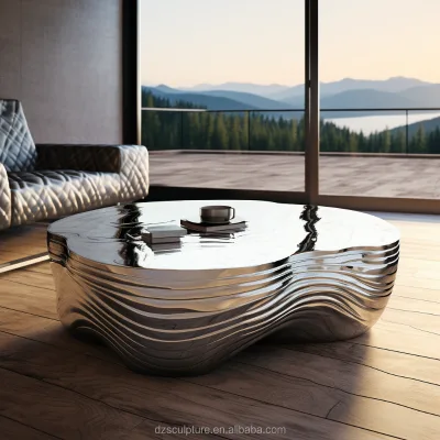 Latest Modern Creative Style Design Customized Cuboid Metal Art Base Stainless Steel Coffee Table