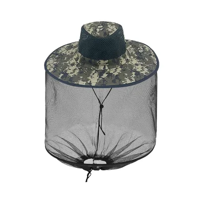 Custom Camouflage Mosquito Head Net Hat Sun Hat Wide Brim Bucket Hat for Outdoor Fishing Hiking Beekeeping