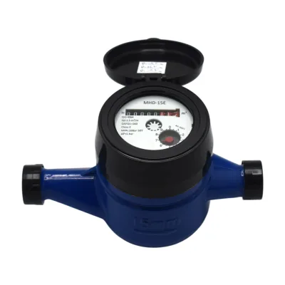 OEM Brass Horizontal Volumetric Water Meter, DN15, Black Cover, Blue Body. IP68 for Industrial and Domestic Applications.
