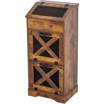 Potato Onion Storage Cabinet Bin Brown | American Style Wood 2-Layer Sustainable Potato Storage Cabinet with Lid for Kitchen