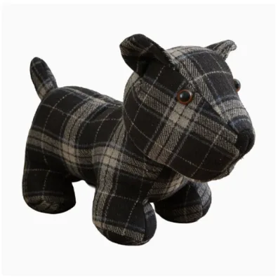 Plaid Fabric Dog Doorstop Weighted Animal Door Stopper Decorative Bookend Home Wall Protection Ornament Door Block Door Fixer