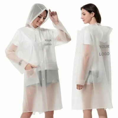 Semi-Transparent TPU Raincoat Eco-Friendly, Reusable & Windproof White/Black Long Coat with Oversized Hood for Adults