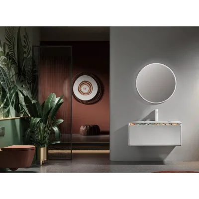 2025 OEM Manufacturers Solid Wood Bathroom Cabinet with Integrated Basin Rock Slab and Smart Mirror