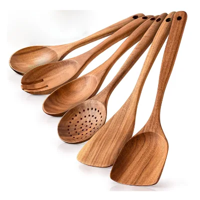 Kitchen Tools Cooking Utensils Reusable Food Grade Cookware Wood Utensil Set for Home