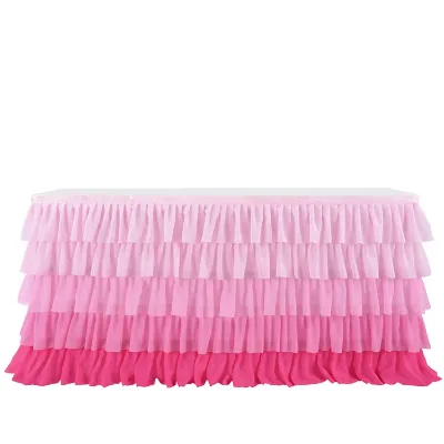 Customize Stretch Yarn Banquet Birthday Rectangle Pastel Tutu Table Skirts Tablecloth Party 6ft Pink Tulle Table Skirt