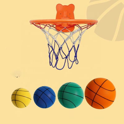 Soft Sports Sponge Basketball Silent Bouncy Foam Ball Basket Indoor Silent Basketball Plastic Hoop