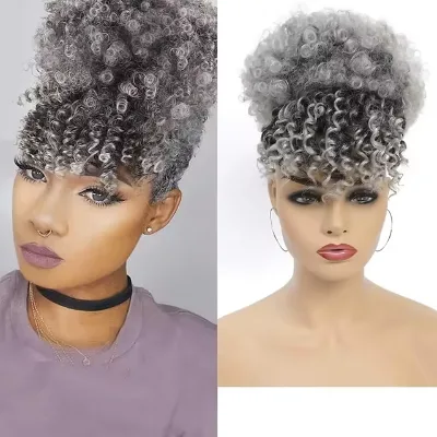 Afro Puff Drawstring Ponytail Ponytail Bun With Bang Short Kinky Curly Ponytail Bun for Women Girls Short Chignon Hair Extension