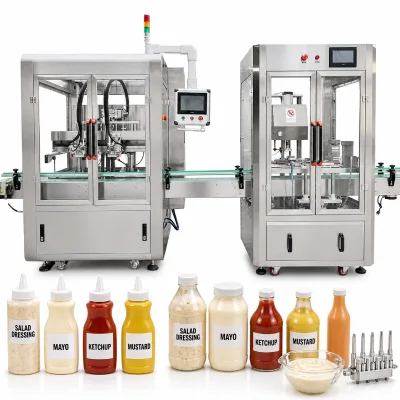 Multi Head Continuous Filling Capping Machine for Salad Dressing Sauce Viscous Food Bottles Food Grade SUS304