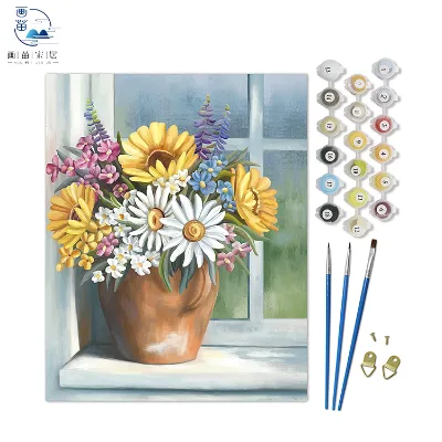 40x50 cm Adults Beginners Flowers Colorful Paint Daisies Green White Yellow DIY Big Pictures Paint Coloring by Number