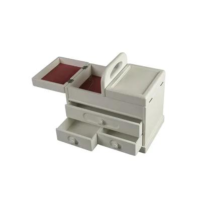 Large Capacity White Wooden Jewelry Box, Multi-Layer Drawer Jewellery Storage Case With Side Flip Trays for Gift Packaging