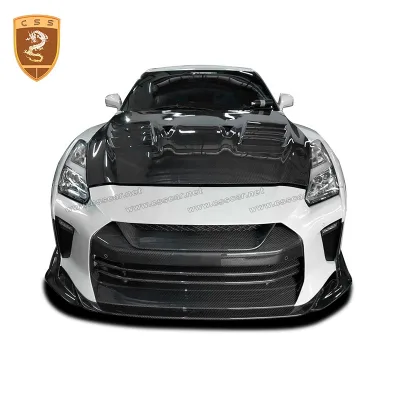 For Nissan Gtr R35 Fiberglass Car Front Bumper Side Fender Engine Cover Rear Spoiler Te-Chart Style Body Kit