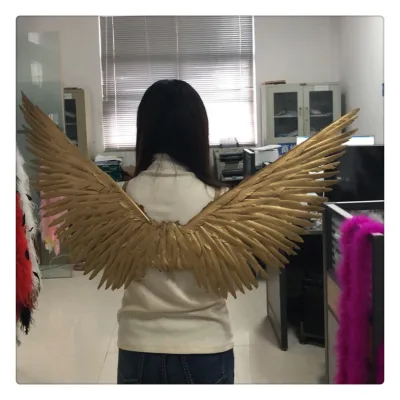 2020 Hot Selling Factory Supply Party Costume Adult Gold Angel Feather Wings for Halloween