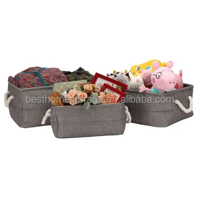 Foldable Rectangle Storage Bin Basket Organizer with 2 Cotton Handles
