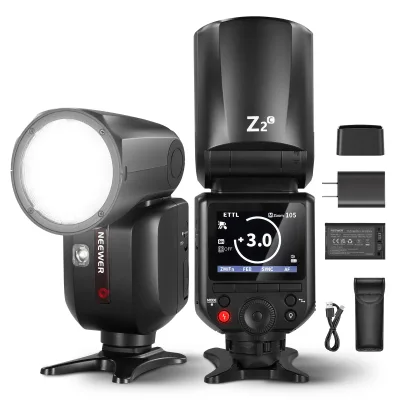 NEEWER Z2 2.4G TTL Mini Round Head Flash Speed Lite for // High-Speed Sync 2600mAh