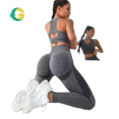Stock Solid Peach Seamless Tight Hip-Lifting Yoga Suit Set Women's Two-Piece Breathable High-Waisted Workout Elastic Waist