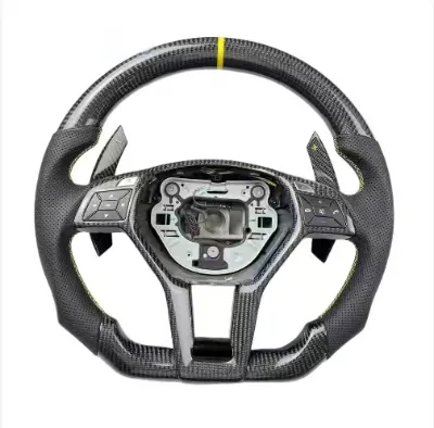Real Carbon Fiber Leather Sports Steering Wheel Mercedes-Benz C CLASS W204 C63 W212 W218 W207 Compatible Also Fits E Class G