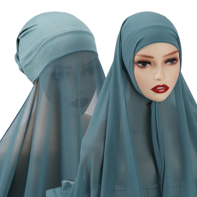 Wholesale Custom Logo Ready to Wear Instant Hijab With Underscarf Muslim Chiffon Hijabs Undercap Instant Hijab