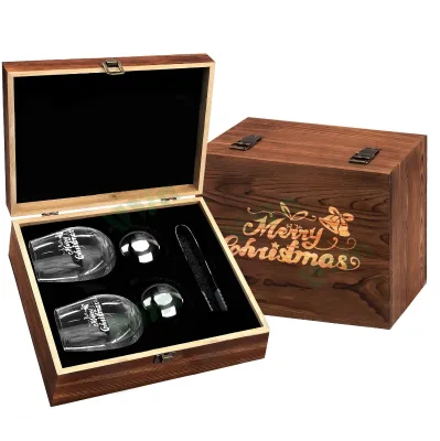 Personalized Custom Eco-Friendly Crystal Whiskey Wine Glasses Gift Set with Chilling Ball Barware for Birthday Christmas Men