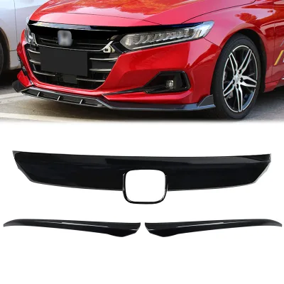 3 Pieces Bright Black Style Front Grille Decorative Trim for Honda 10th Accord 2018-2021