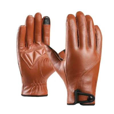 First Layer Men's Cowhide Winter Riding Gloves Waterproof Non-Slip Touch Screen Warm Motorcycle Accessories