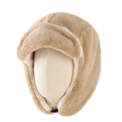 Winter Outdoor Cycling Warm Cap Windproof Cold-Resistant Face Ear Protection Solid-Color Plush Tropper Hat