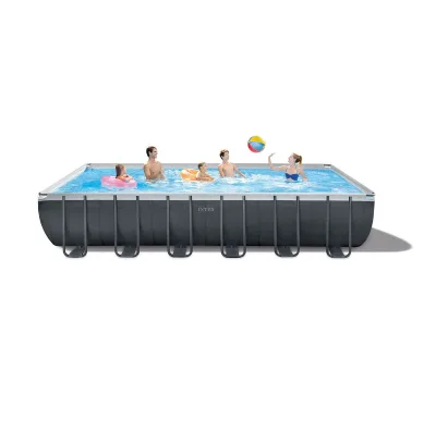 Large Rectangular Metal Frame Above-Ground Swimming Pool 732*366*132cm Outdoor Family Backyard Pool