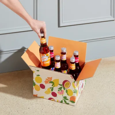 Custom Six Beer Packaging Boxes 6-Pack Cardboard Carrier with Embossing and Matt Lamination Corrugated Board Folders