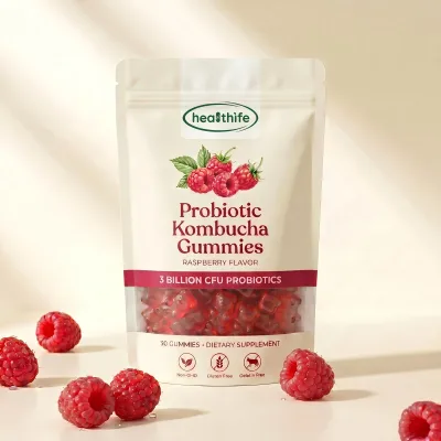Healthife OEM Label Gut Health Fiber Supplement Raspberry Flavor Prebiotics Dandelion Root Probiotic Kombucha Gummy