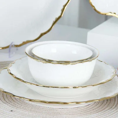 Nordic Creative Ceramic Plate for Western Food Gold Line Drawing Modern Style Disposable Steak Pasta Breakfast Dish Disc Design