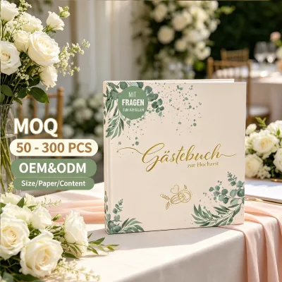 Custom Colortouch Wedding Guest Book With Fill in Questions 104 Pages Hardcover Vintage Style for Reception Small Batch