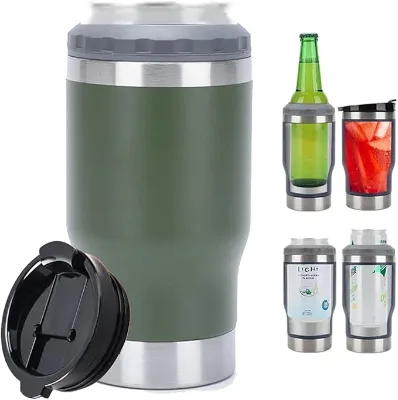 Olive Green Universal Can Cooler Double-walled 14oz Can Cooler Can Cooler with Lid 4 in 1 Can Cooler Vacuum Insulated Cup