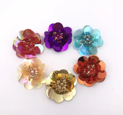 Wholesale Cheap Price Sequin Flower Patches Customized Flower Applique 3d Handmade Flowers for Handbag Shoes Garment