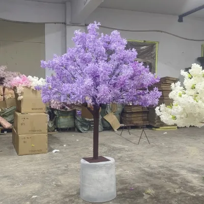 Customized Height Purple Artificial Lilac Tree 1.2/1.5/1.8/2.5m Lilac Cherry Blossom Tree for Living Room & Office Decoration